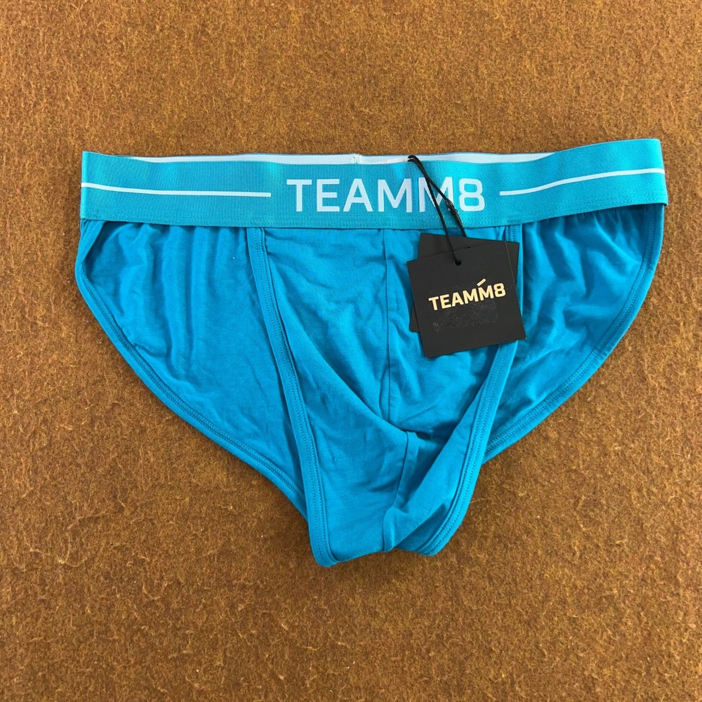TEAMM8 Mens Small Blue Modal Spandex Logo Waistband Brief Underwear NWT